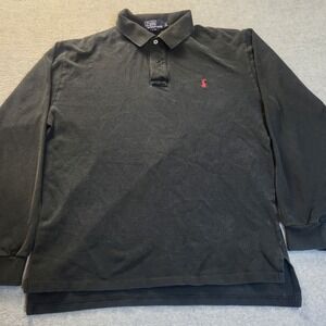 Polo Ralph Lauren Mens Long Sleeve Polo Shirt Black Red‎ Pony Size Large Vintage
